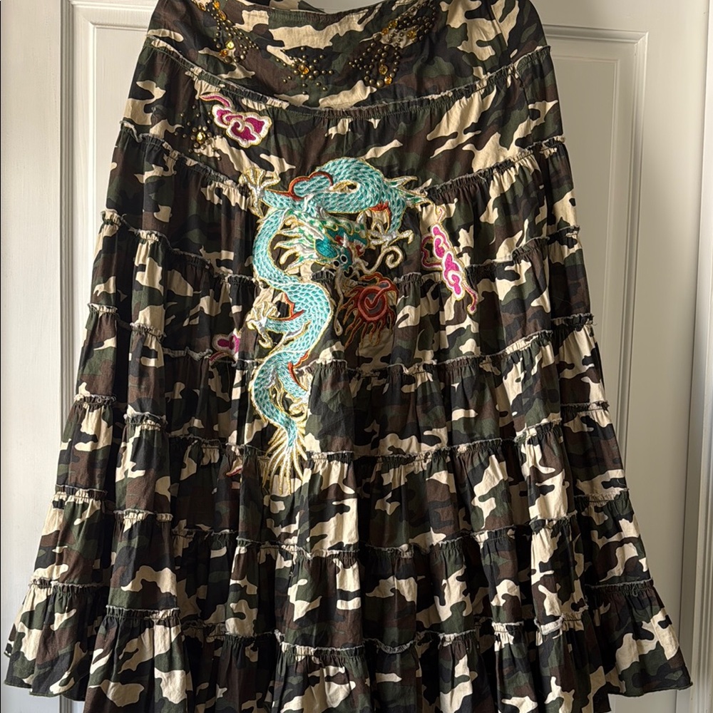 Miss Me Embroidered Dragon Camo Skirt - Never Worn L